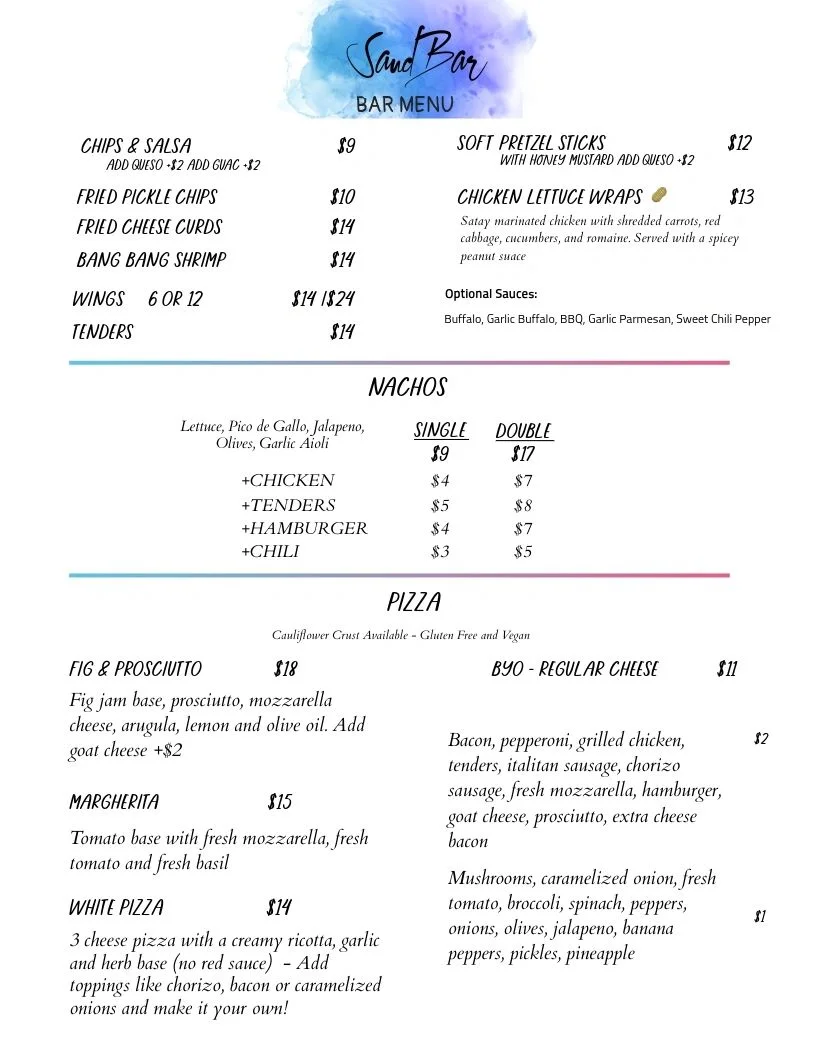 SandBar Bar Menu